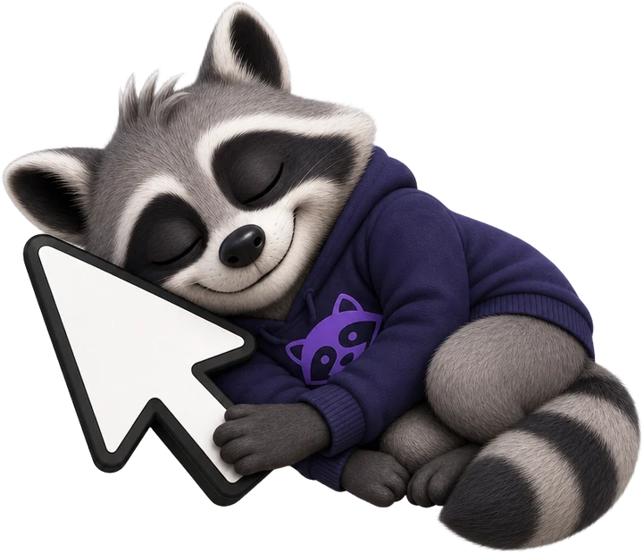 Raccoon asleep next to a cursor