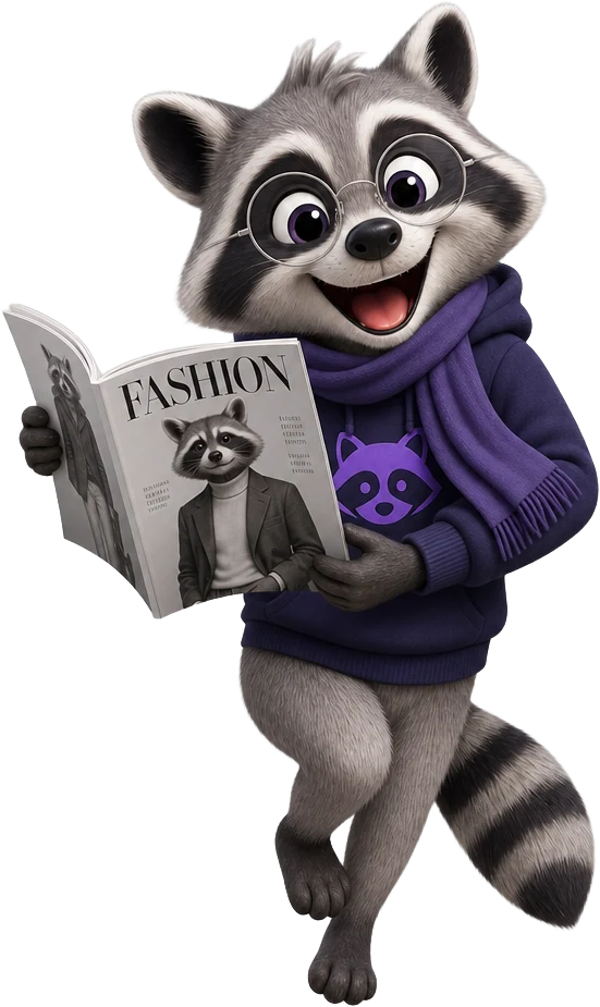 Editorial raccoon with glasses and a magazine