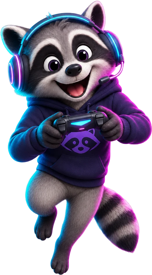 Gamer raccoon with neon headset