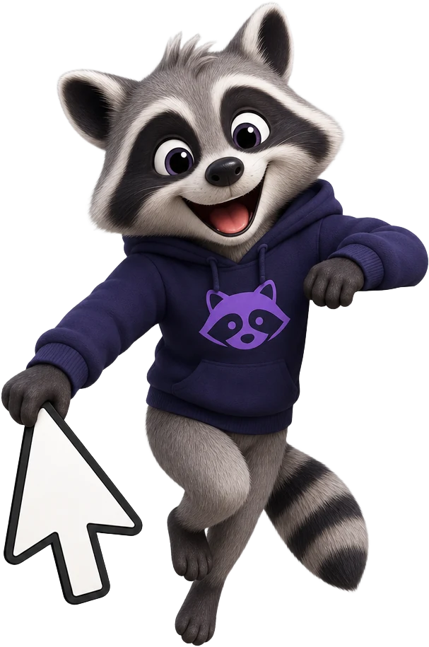 Vidscape raccoon mascot dragging a cursor